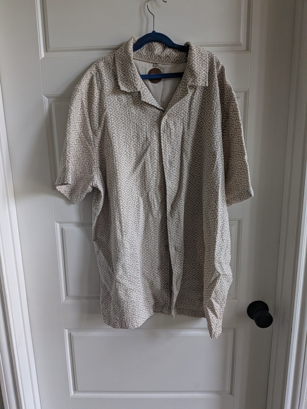 Men's Casual Short-Sleeve Button Shirt - Beige Geometric